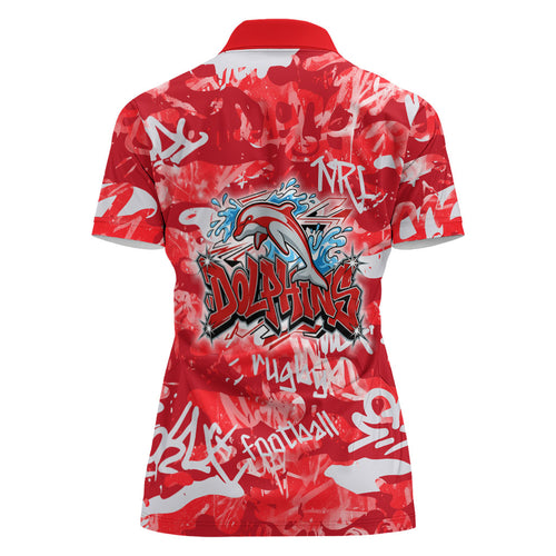 Dolphins Rugby Women Polo Shirt Graffiti Typography Urban Camo Abstract Street Style