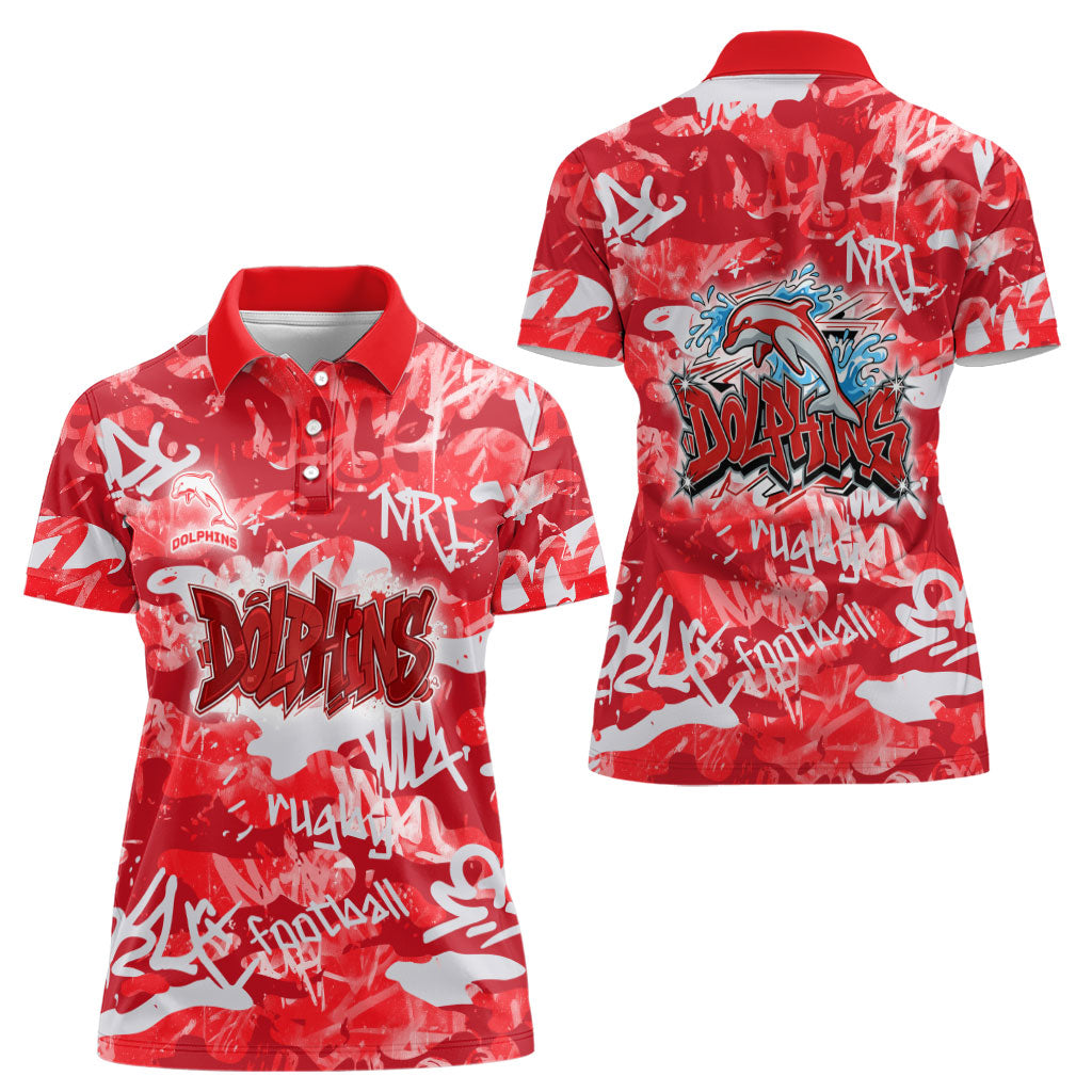 Dolphins Rugby Women Polo Shirt Graffiti Typography Urban Camo Abstract Street Style