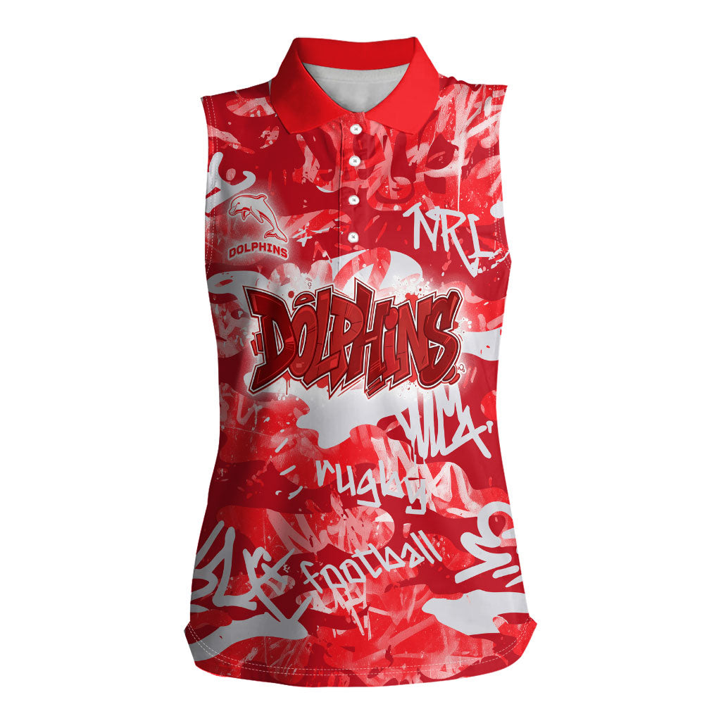 Dolphins Rugby Women Sleeveless Polo Shirt Graffiti Typography Urban Camo Abstract Street Style
