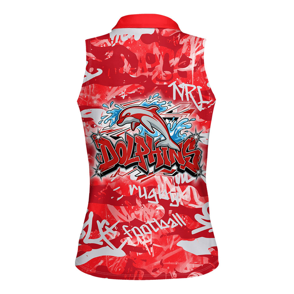 Dolphins Rugby Women Sleeveless Polo Shirt Graffiti Typography Urban Camo Abstract Street Style