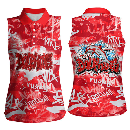 Dolphins Rugby Women Sleeveless Polo Shirt Graffiti Typography Urban Camo Abstract Street Style