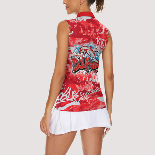 Dolphins Rugby Women Sleeveless Polo Shirt Graffiti Typography Urban Camo Abstract Street Style