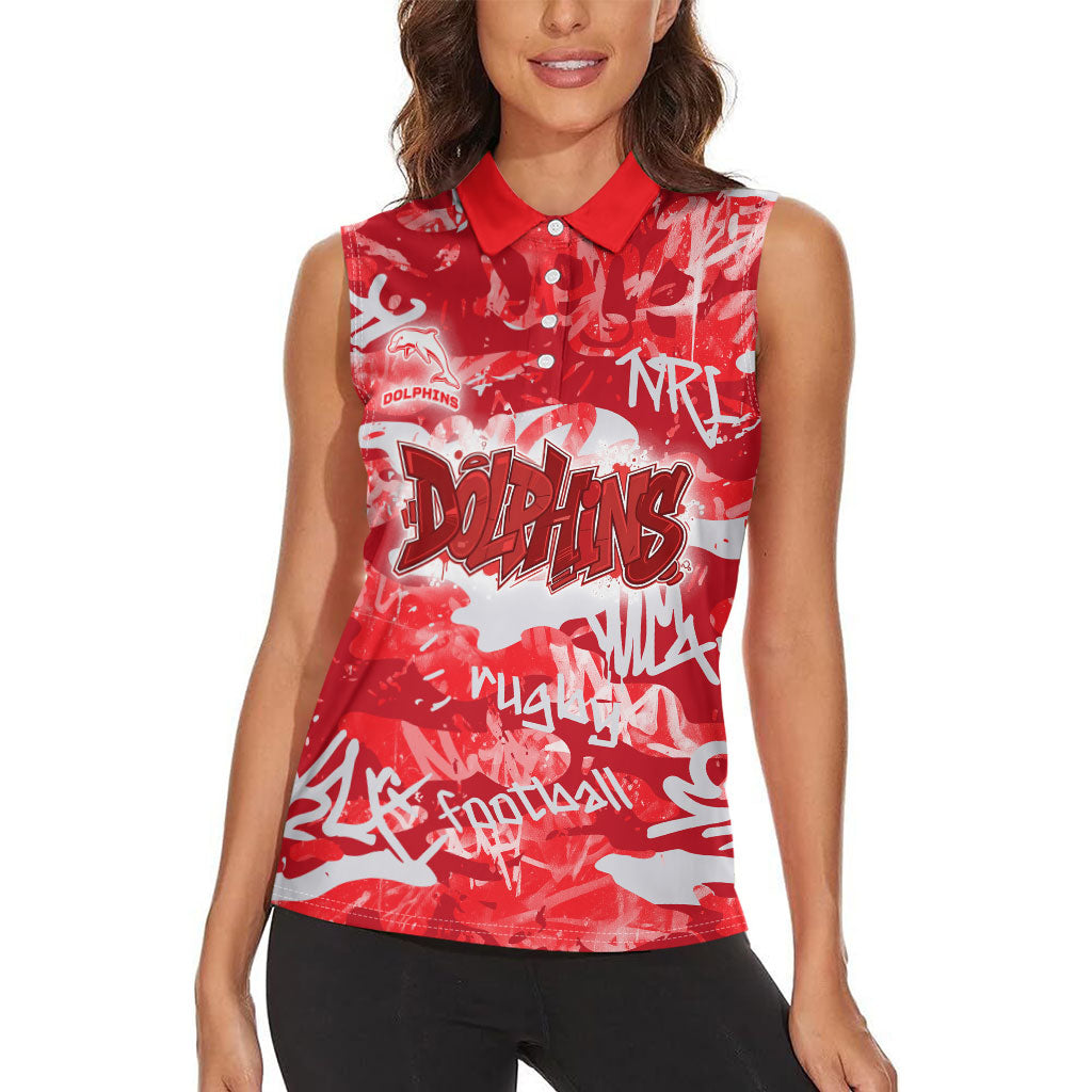 Dolphins Rugby Women Sleeveless Polo Shirt Graffiti Typography Urban Camo Abstract Street Style