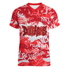 Dolphins Rugby Women V-Neck T-Shirt Graffiti Typography Urban Camo Abstract Street Style