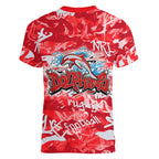 Dolphins Rugby Women V-Neck T-Shirt Graffiti Typography Urban Camo Abstract Street Style