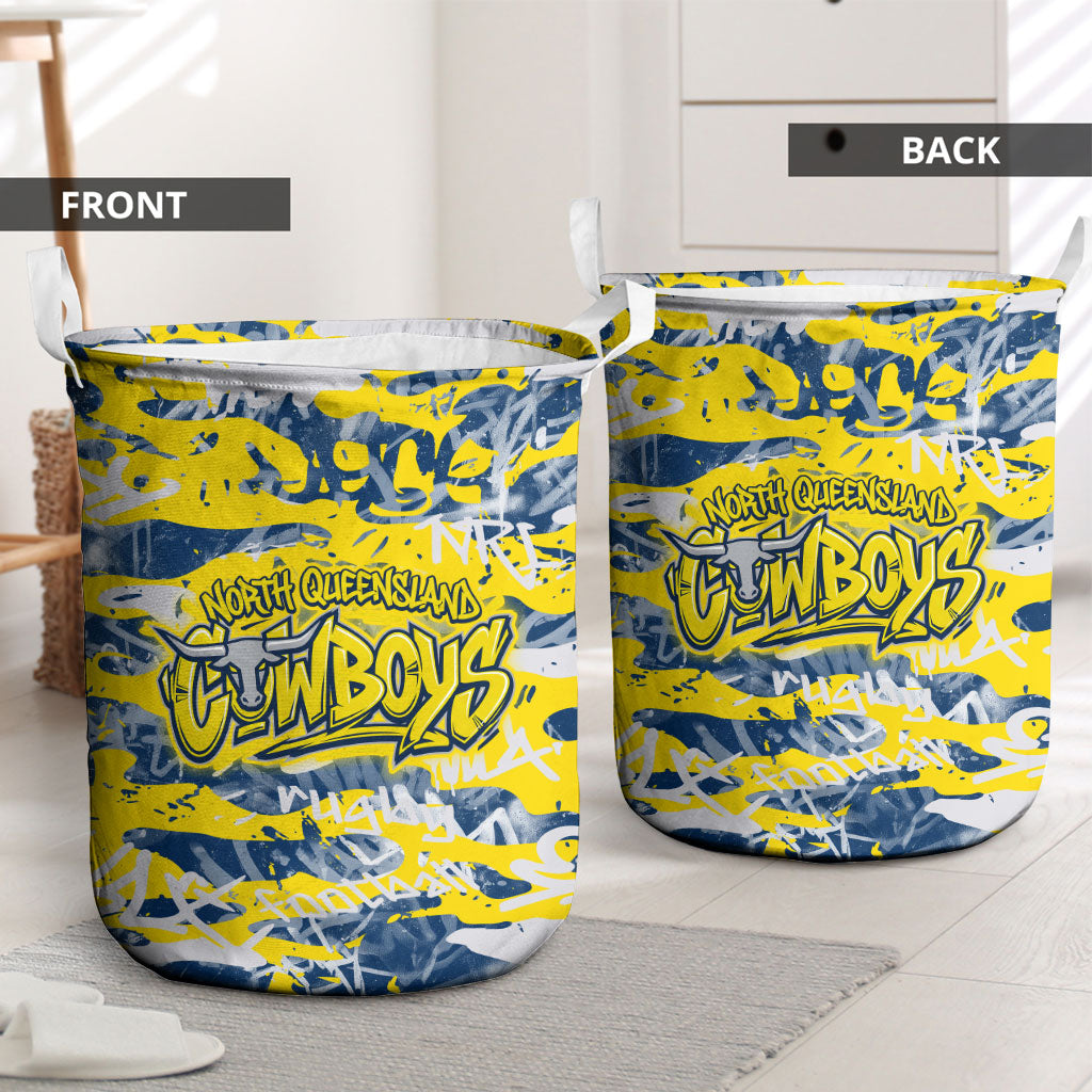 North Queensland Cowboys Rugby Laundry Basket Graffiti Typography Urban Camo Abstract Street Style