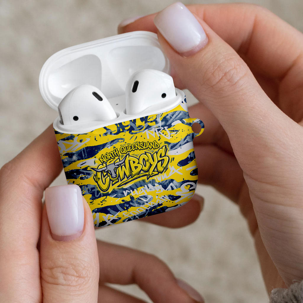 North Queensland Cowboys Rugby AirPods Case Graffiti Typography Urban Camo Abstract Street Style