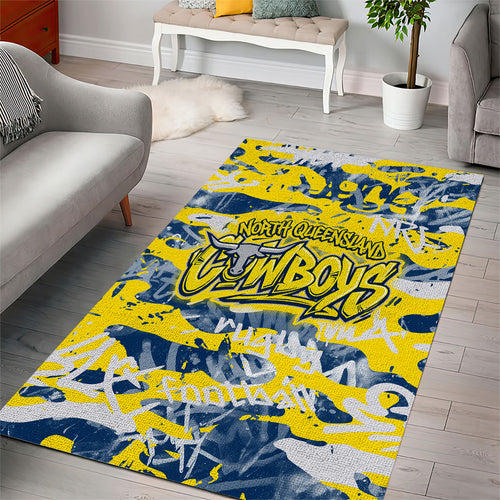 North Queensland Cowboys Rugby Area Rug Graffiti Typography Urban Camo Abstract Street Style