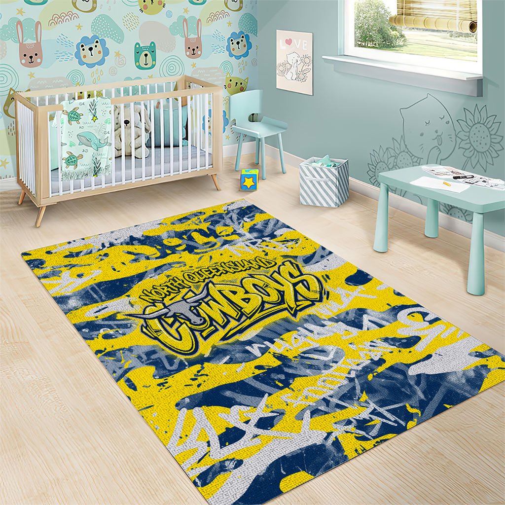North Queensland Cowboys Rugby Area Rug Graffiti Typography Urban Camo Abstract Street Style