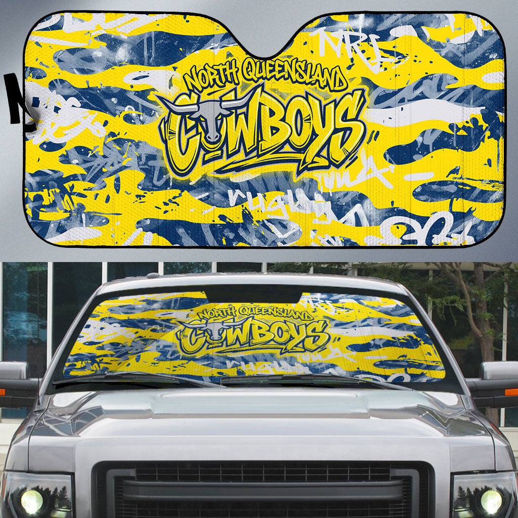 North Queensland Cowboys Rugby Auto Sun Shade Graffiti Typography Urban Camo Abstract Street Style
