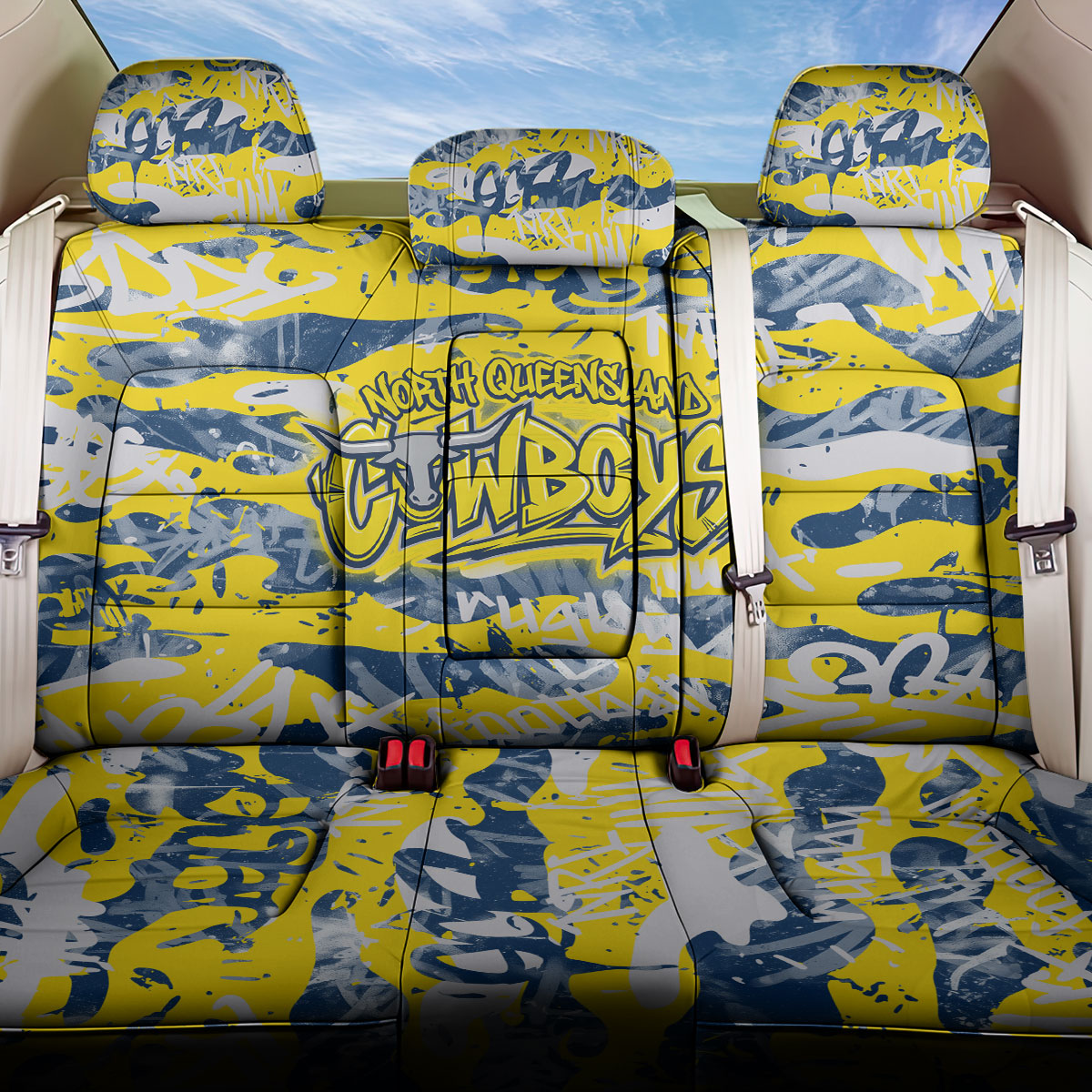 North Queensland Cowboys Rugby Back Car Seat Cover Graffiti Typography Urban Camo Abstract Street Style
