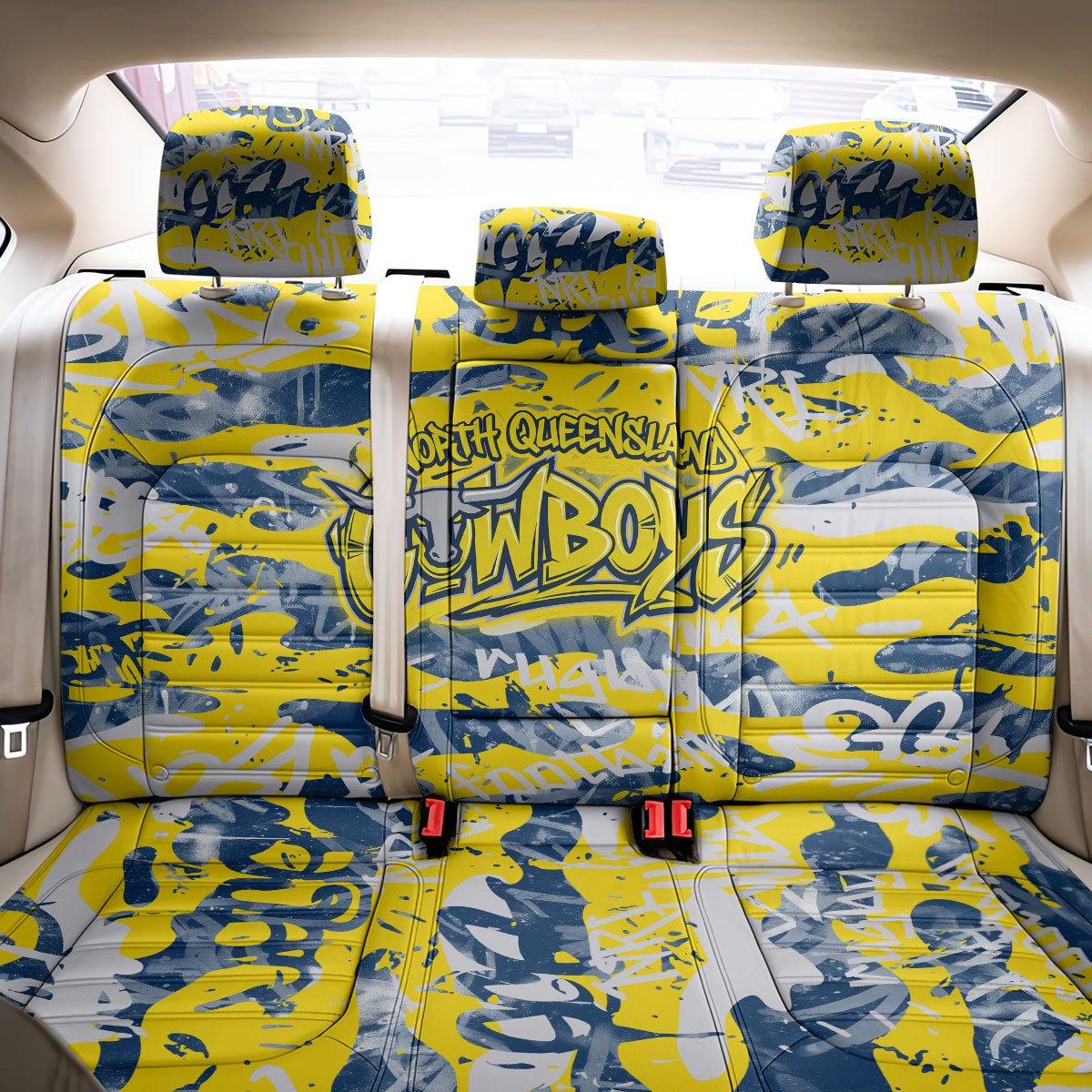 North Queensland Cowboys Rugby Back Car Seat Cover Graffiti Typography Urban Camo Abstract Street Style
