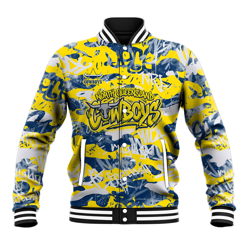 North Queensland Cowboys Rugby Baseball Jacket Graffiti Typography Urban Camo Abstract Street Style