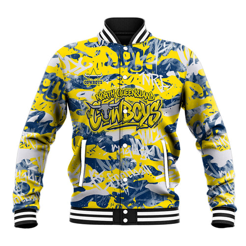 North Queensland Cowboys Rugby Baseball Jacket Graffiti Typography Urban Camo Abstract Street Style