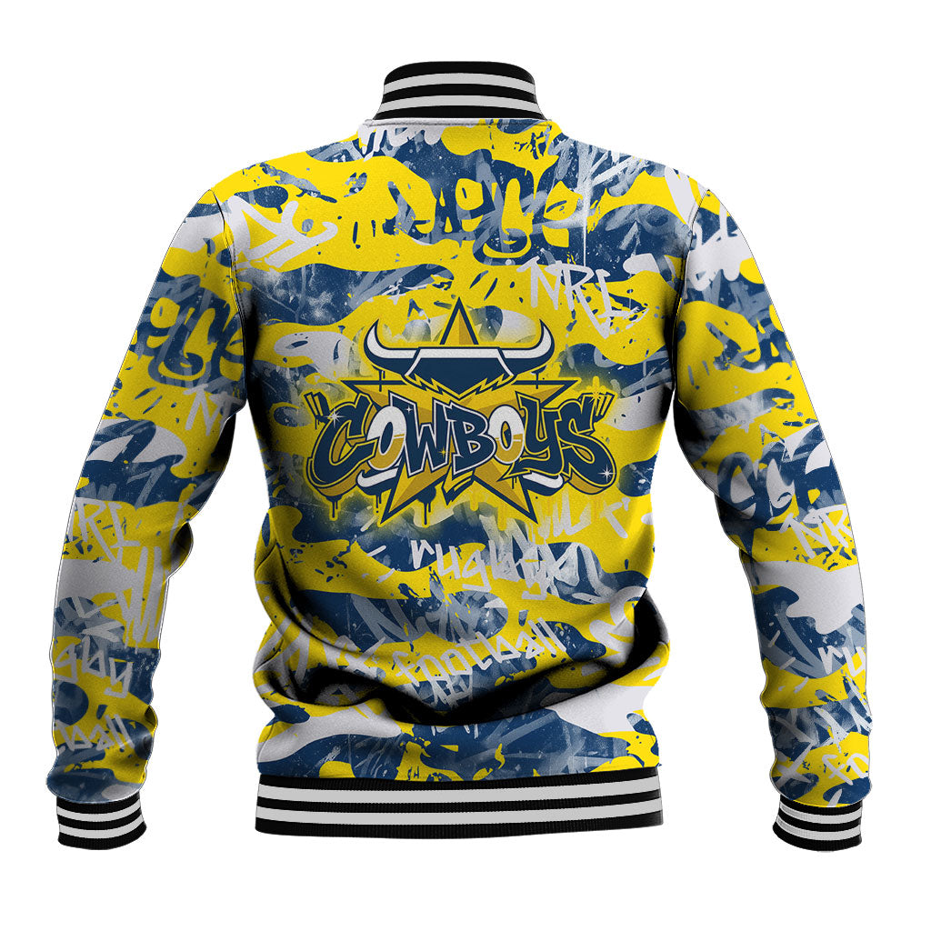 North Queensland Cowboys Rugby Baseball Jacket Graffiti Typography Urban Camo Abstract Street Style