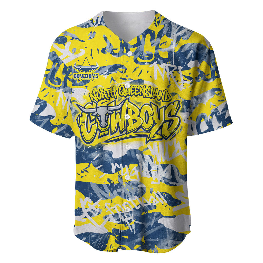 North Queensland Cowboys Rugby Baseball Jersey Graffiti Typography Urban Camo Abstract Street Style