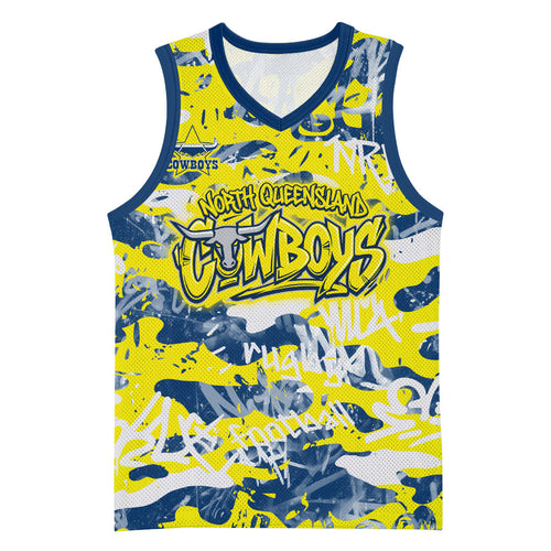 North Queensland Cowboys Rugby Basketball Jersey Graffiti Typography Urban Camo Abstract Street Style