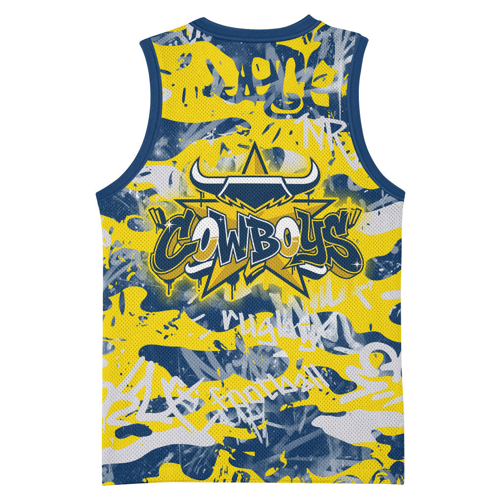 North Queensland Cowboys Rugby Basketball Jersey Graffiti Typography Urban Camo Abstract Street Style