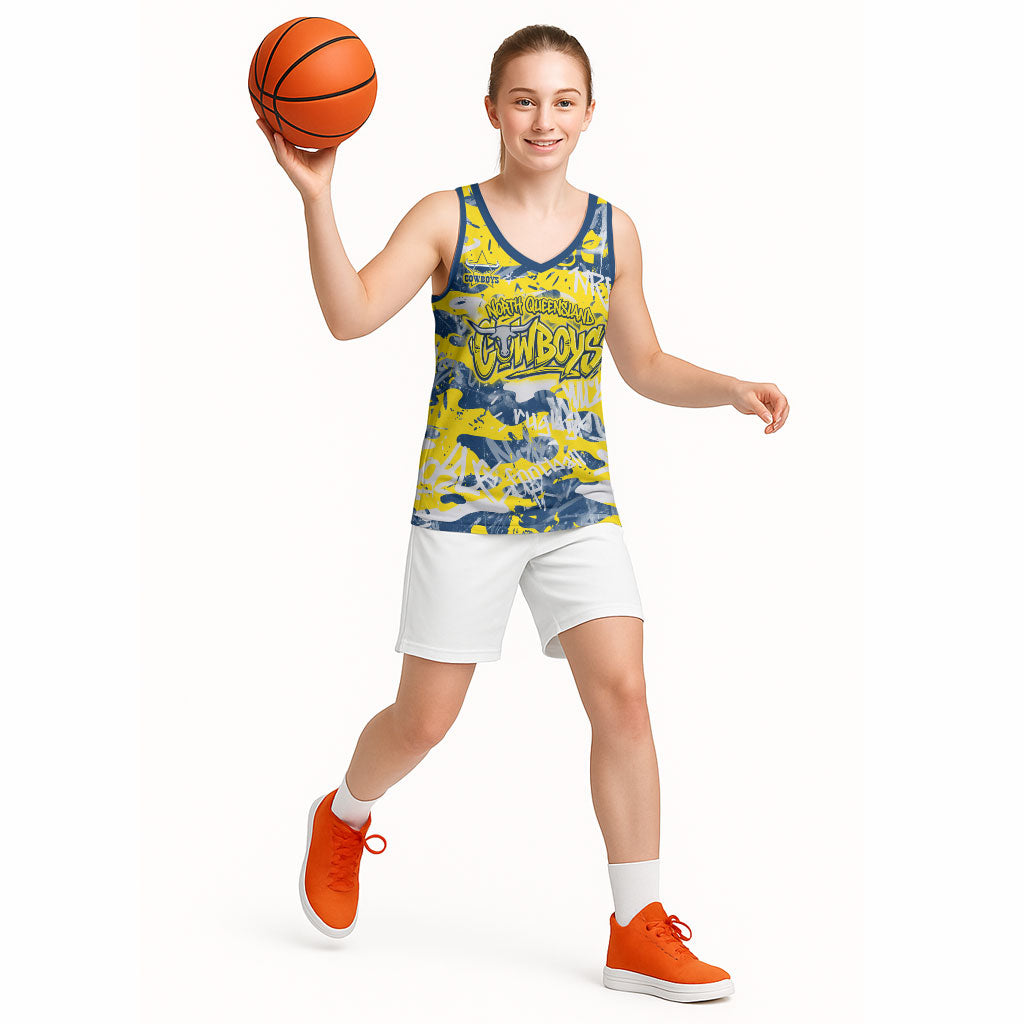 North Queensland Cowboys Rugby Basketball Jersey Graffiti Typography Urban Camo Abstract Street Style