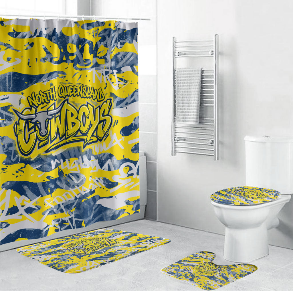 North Queensland Cowboys Rugby Bathroom Set Graffiti Typography Urban Camo Abstract Street Style