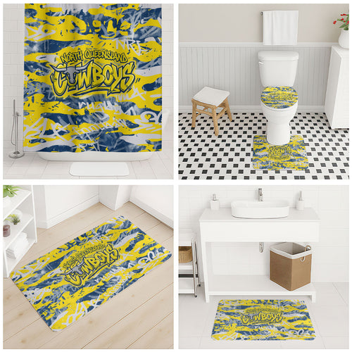 North Queensland Cowboys Rugby Bathroom Set Graffiti Typography Urban Camo Abstract Street Style