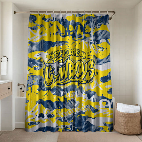 North Queensland Cowboys Rugby Bathroom Set Graffiti Typography Urban Camo Abstract Street Style