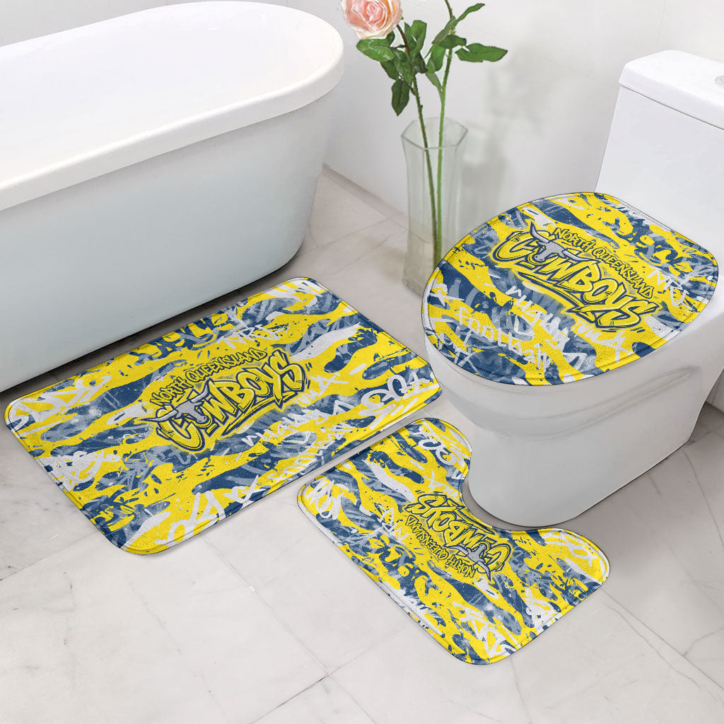 North Queensland Cowboys Rugby Bathroom Set Graffiti Typography Urban Camo Abstract Street Style
