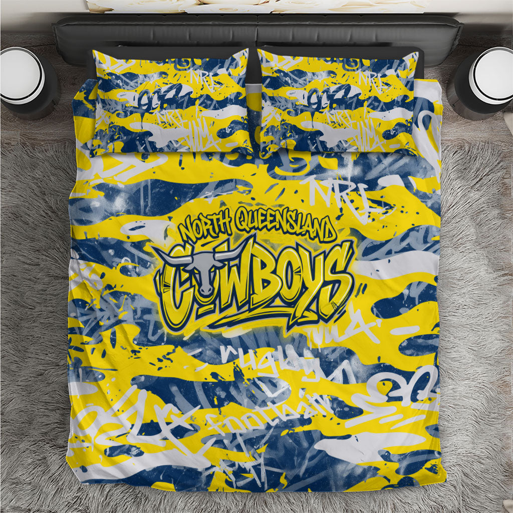 North Queensland Cowboys Rugby Bedding Set Graffiti Typography Urban Camo Abstract Street Style