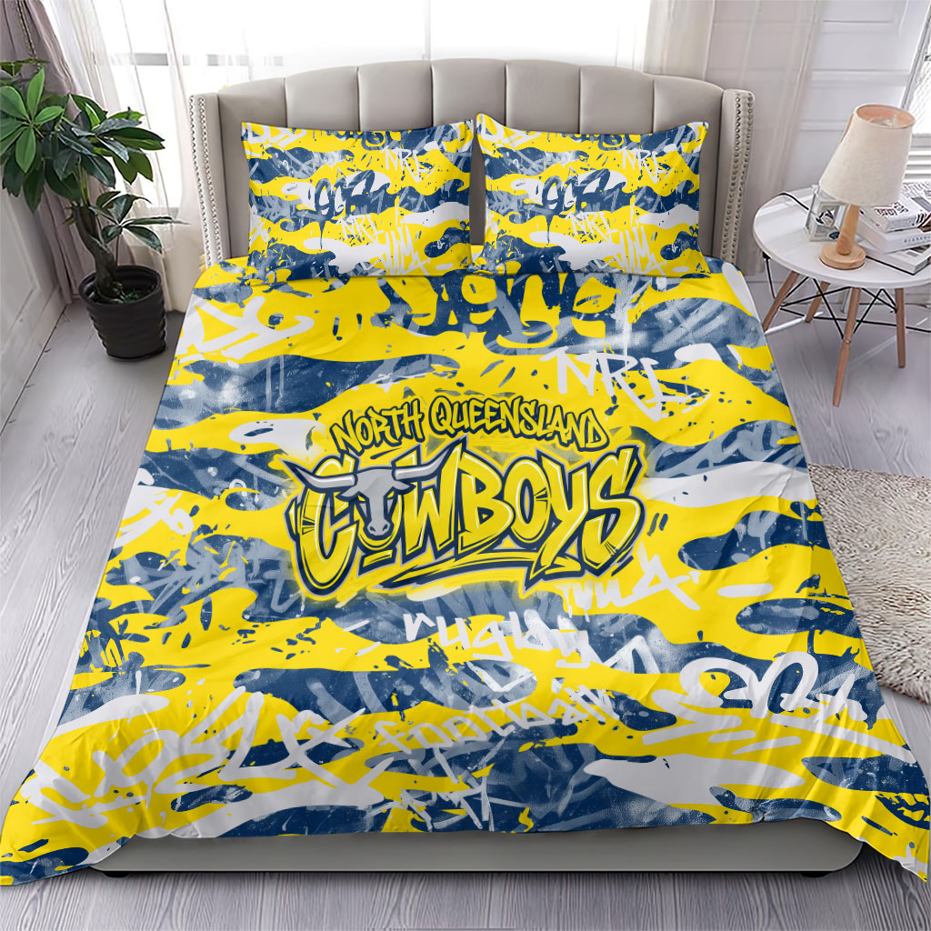 North Queensland Cowboys Rugby Bedding Set Graffiti Typography Urban Camo Abstract Street Style