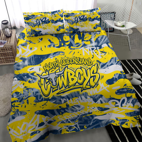 North Queensland Cowboys Rugby Bedding Set Graffiti Typography Urban Camo Abstract Street Style