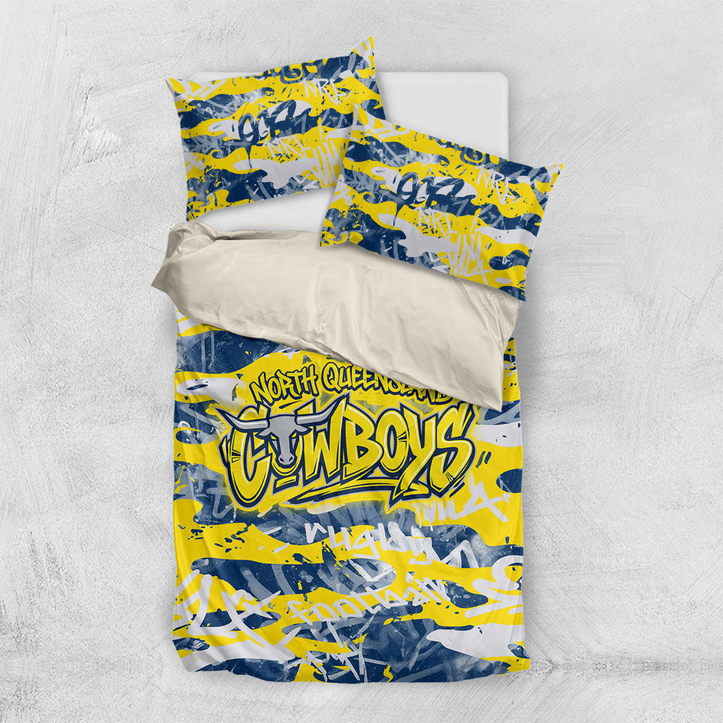North Queensland Cowboys Rugby Bedding Set Graffiti Typography Urban Camo Abstract Street Style