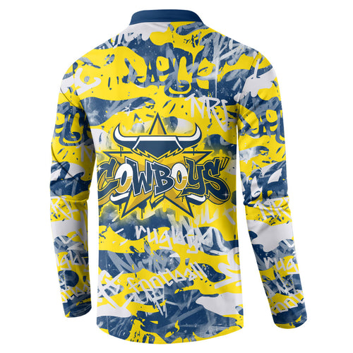 North Queensland Cowboys Rugby Button Sweatshirt Graffiti Typography Urban Camo Abstract Street Style