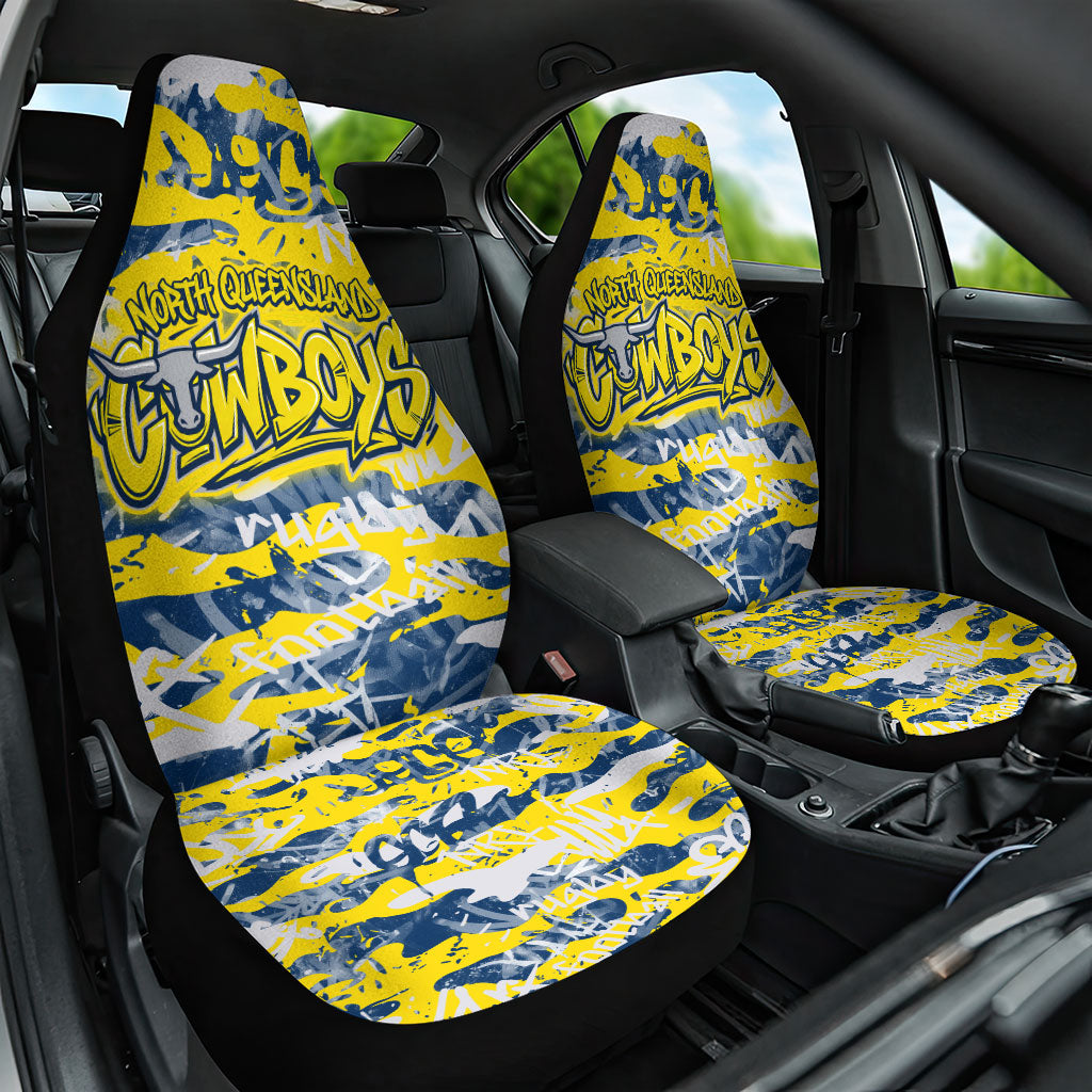 North Queensland Cowboys Rugby Car Seat Cover Graffiti Typography Urban Camo Abstract Street Style