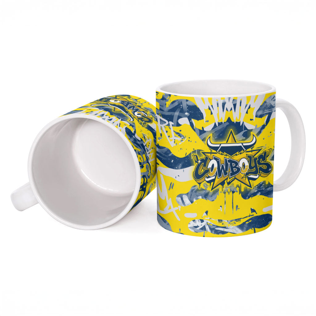 North Queensland Cowboys Rugby Ceramic Mug Graffiti Typography Urban Camo Abstract Street Style