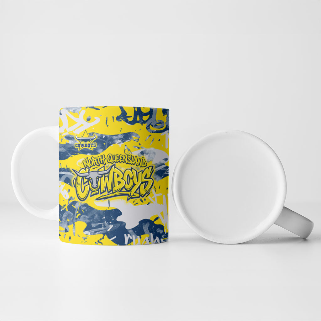 North Queensland Cowboys Rugby Ceramic Mug Graffiti Typography Urban Camo Abstract Street Style