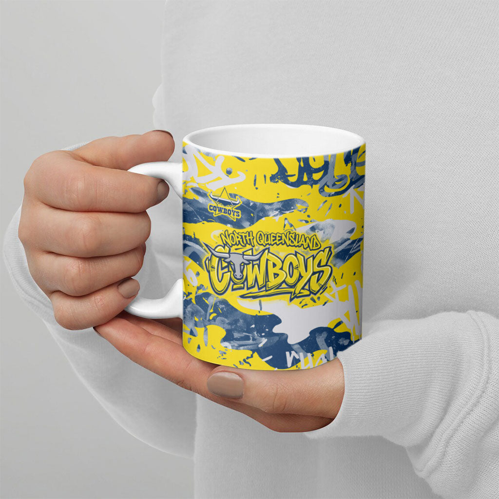 North Queensland Cowboys Rugby Ceramic Mug Graffiti Typography Urban Camo Abstract Street Style