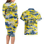North Queensland Cowboys Rugby Couples Matching Long Sleeve Bodycon Dress and Hawaiian Shirt Graffiti Typography Urban Camo Abstract Street Style