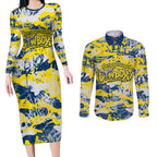 North Queensland Cowboys Rugby Couples Matching Long Sleeve Bodycon Dress and Long Sleeve Button Shirt Graffiti Typography Urban Camo Abstract Street Style