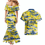 North Queensland Cowboys Rugby Couples Matching Mermaid Dress and Hawaiian Shirt Graffiti Typography Urban Camo Abstract Street Style