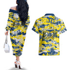 North Queensland Cowboys Rugby Couples Matching Off The Shoulder Long Sleeve Dress and Hawaiian Shirt Graffiti Typography Urban Camo Abstract Street Style