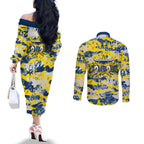 North Queensland Cowboys Rugby Couples Matching Off The Shoulder Long Sleeve Dress and Long Sleeve Button Shirt Graffiti Typography Urban Camo Abstract Street Style