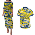 North Queensland Cowboys Rugby Couples Matching Puletasi and Hawaiian Shirt Graffiti Typography Urban Camo Abstract Street Style