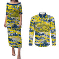North Queensland Cowboys Rugby Couples Matching Puletasi and Long Sleeve Button Shirt Graffiti Typography Urban Camo Abstract Street Style