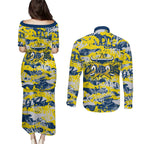 North Queensland Cowboys Rugby Couples Matching Puletasi and Long Sleeve Button Shirt Graffiti Typography Urban Camo Abstract Street Style