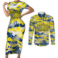 North Queensland Cowboys Rugby Couples Matching Short Sleeve Bodycon Dress and Long Sleeve Button Shirt Graffiti Typography Urban Camo Abstract Street Style