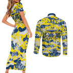 North Queensland Cowboys Rugby Couples Matching Short Sleeve Bodycon Dress and Long Sleeve Button Shirt Graffiti Typography Urban Camo Abstract Street Style