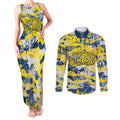 North Queensland Cowboys Rugby Couples Matching Tank Maxi Dress and Long Sleeve Button Shirt Graffiti Typography Urban Camo Abstract Street Style