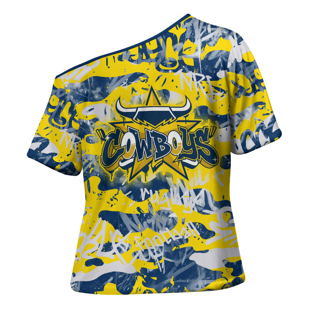 North Queensland Cowboys Rugby Cross Shoulder Shirt Graffiti Typography Urban Camo Abstract Street Style