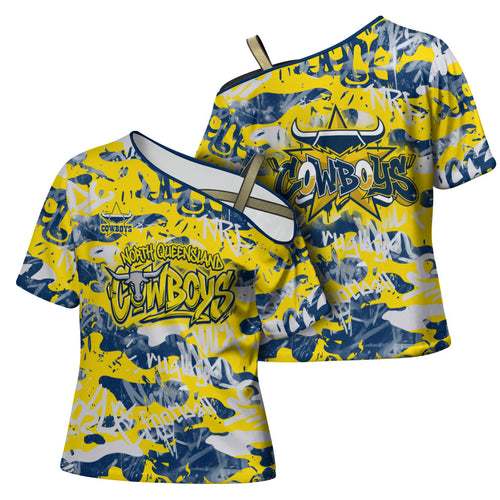 North Queensland Cowboys Rugby Cross Shoulder Shirt Graffiti Typography Urban Camo Abstract Street Style