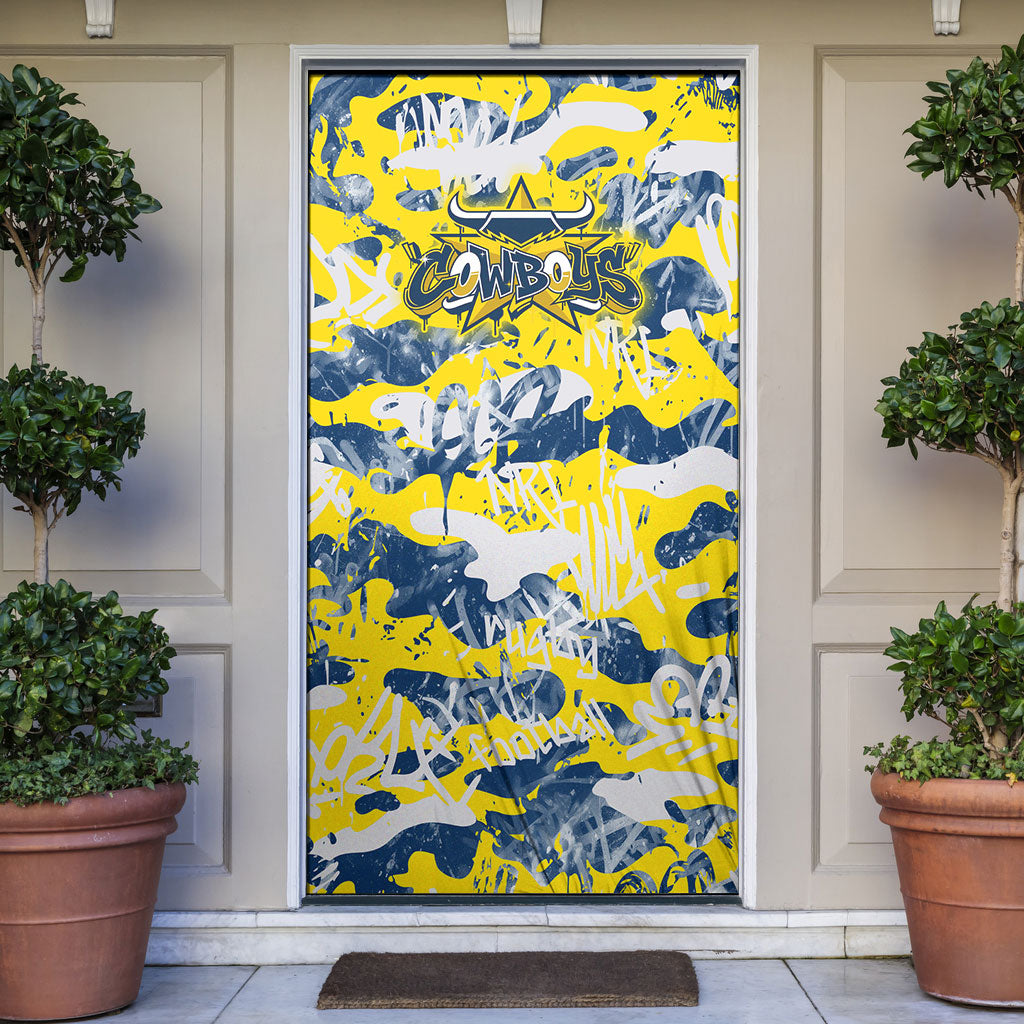North Queensland Cowboys Rugby Door Cover Graffiti Typography Urban Camo Abstract Street Style